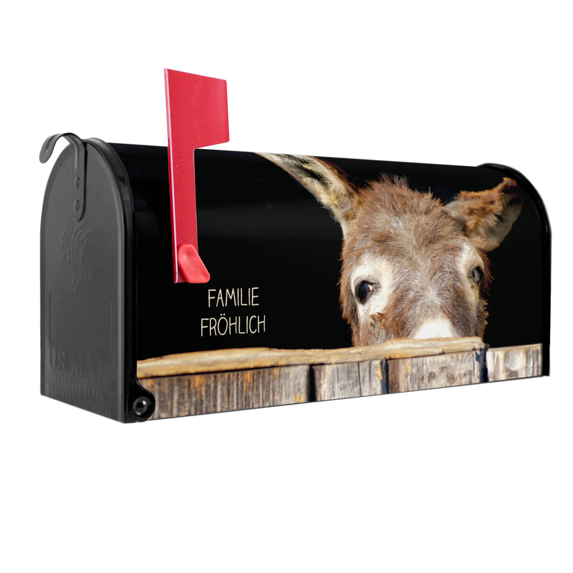 banjado® Amerikanischer Briefkasten - US Mailbox/Letterbox mit Motiv Esel 51x22x17cm - Postkasten Stahl aus Amerika – Briefkasten amerikanisch schwarz pulverbeschichtet