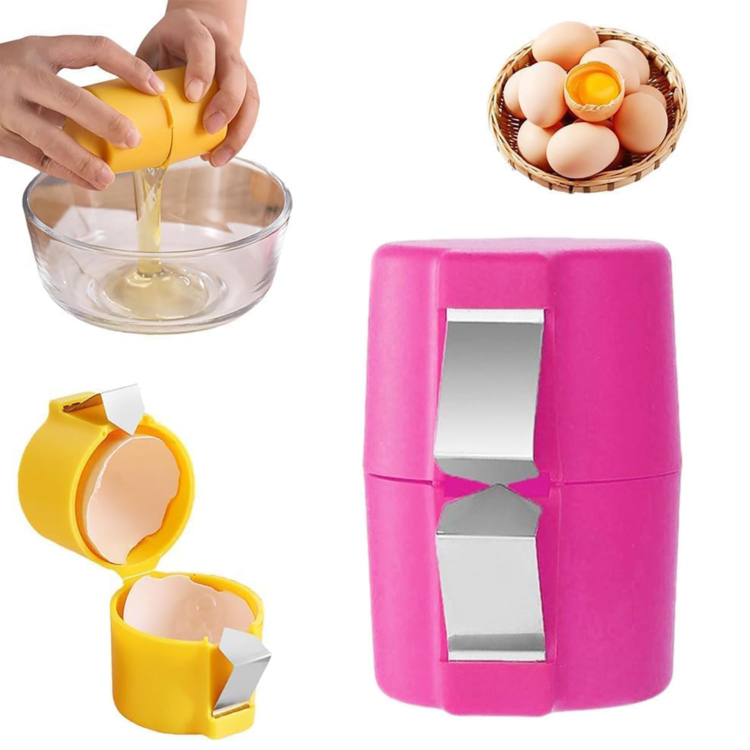 FYNDORS Easy Egg Cracker Tool - No Mess Egg Shell Opener & Peeler, Hard Boiled Egg Shell Remover, Egg Separator, Portable Egg Cracking Tool, Kitchen Egg Sheller for Boiled Eggs Boob Tape (Pink)