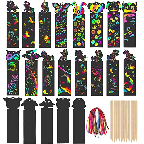 TYFYH Kratzbilder Für Kinder 120 Stück Kratzbilder Lesezeichen Kinder, Magische Regenbogenlesezeichen, Lesezeichen Personalisiert für Klassenzimmer Aktivitäten, DIY Geschenkanhänger Cover