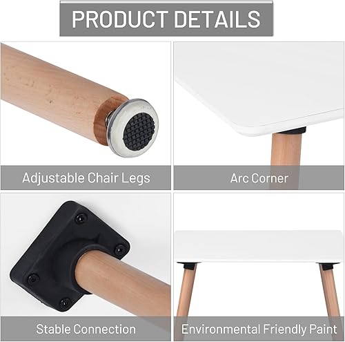Miniatura 7 de Mesa de comedor cuadrada de 31.5 pulgadas para 2-4 personas, mesa blanca funcional moderna con patas de madera para el hogar, oficina, cocina,