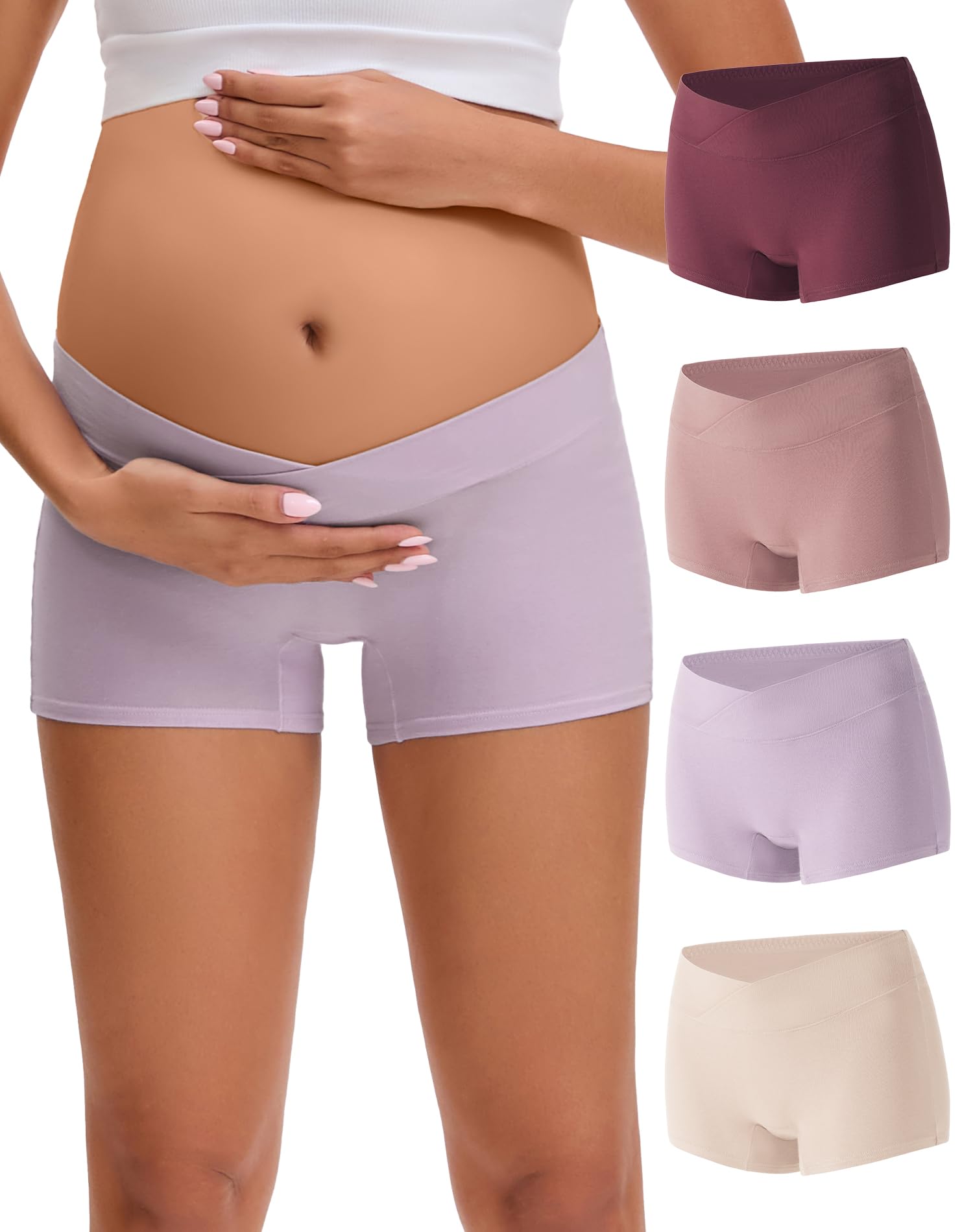 INNERSY Umstandsunterhosen Damen Baumwolle Schwangerschafts Boxershorts Unterwäsche Unterbauch 4er Pack