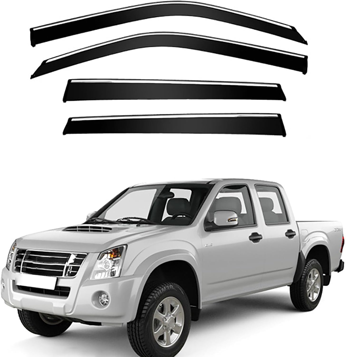 FengXH Window Deflectors for Isuzu D-Max MK1-RA-RC 2002-2010 - 4pc Smoke Tint, Waterproof, Noise Reducing.