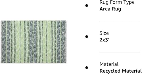 Miniatura 8 de DII Woven Rag Rug Collection - Hilo reciclado a rayas rústicas abigarradas, 2 x 3 pies, color verde cazador
