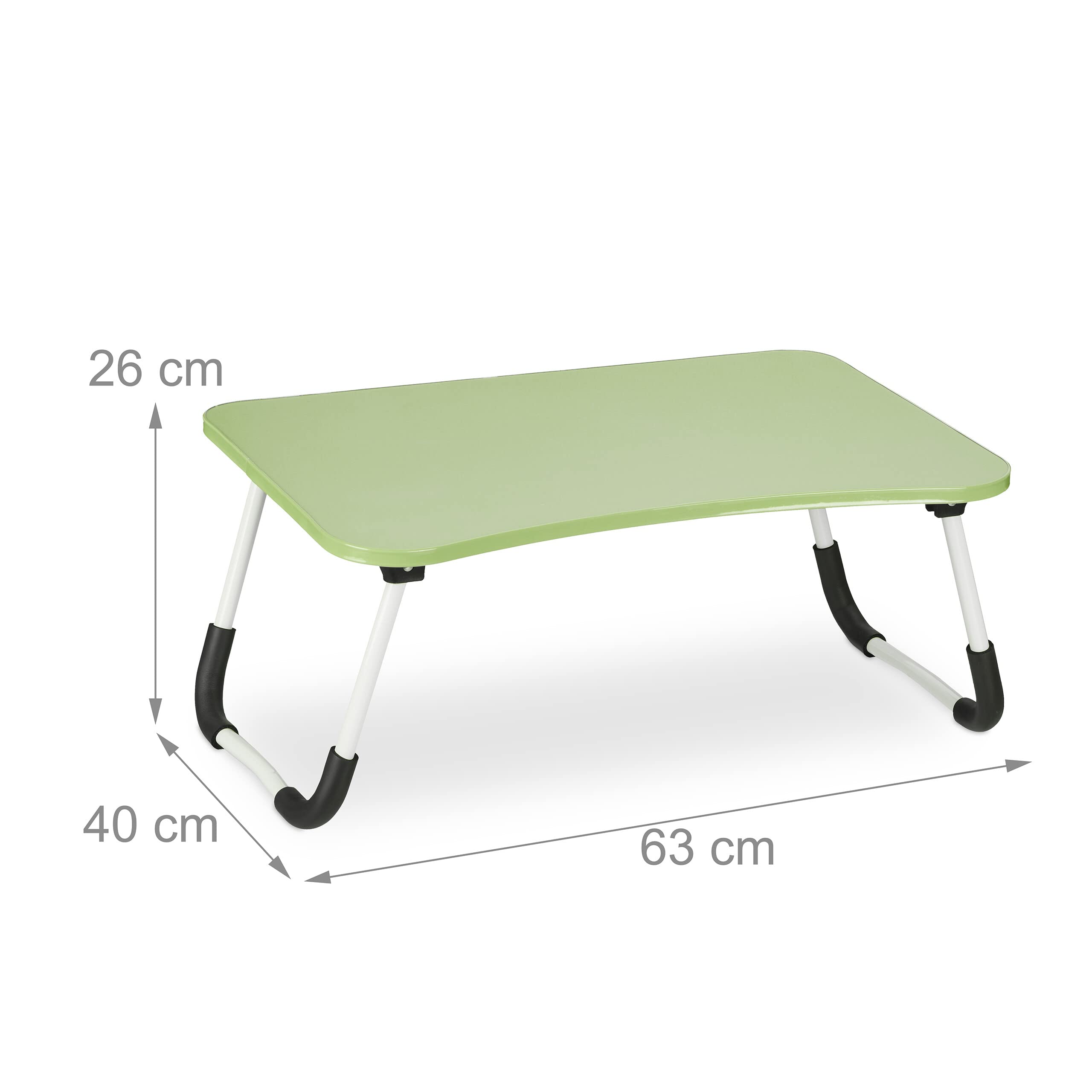 Relaxdays Stolik pod laptopa do łóżka i kanapy, wys. x szer. x gł.: 26 x 63 x 40 cm, składany stolik na łóżko, MDF, żelazo, stolik na notebooka, zielony