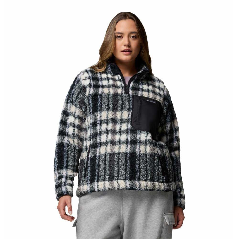 Columbia Women's West Bend 1/4 Zip 2, Fleece Pull Over, Black Herringplaid, L