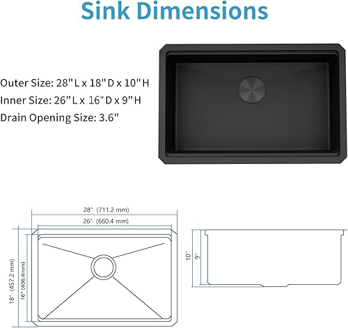 Miniatura 51 de LQS Fregadero de cocina negro de 33 x 22 pulgadas, fregadero de cocina desplegable de 33 x 22 pulgadas, fregadero de acero inoxidable calibre 16