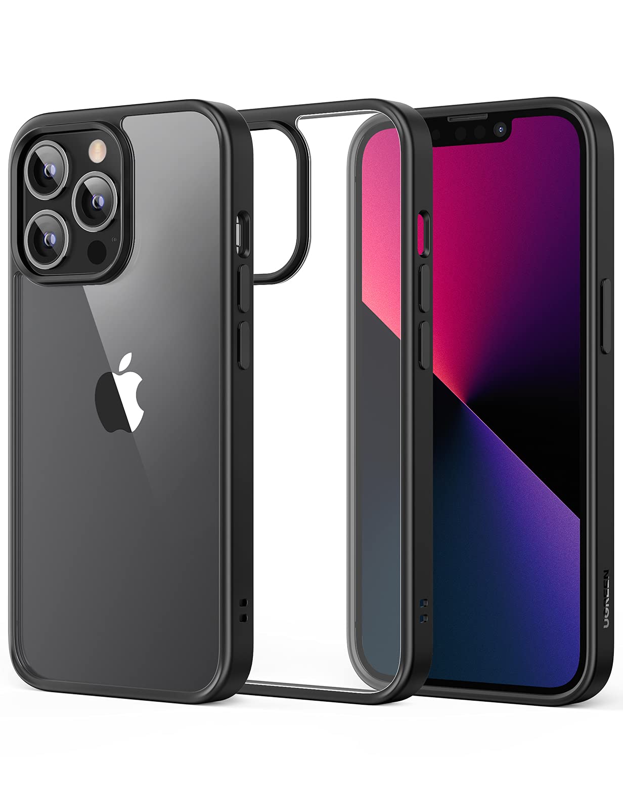 UGREEN iPhone 13 Pro Max Case 6.7 inch Anti-Yellowing Military, Hard Back Case, Ultra Thin Crystal Case Shock Protection Anti-Scratch and Anti-Drop Compatible with iPhone 13 Pro Max Clear Black Case