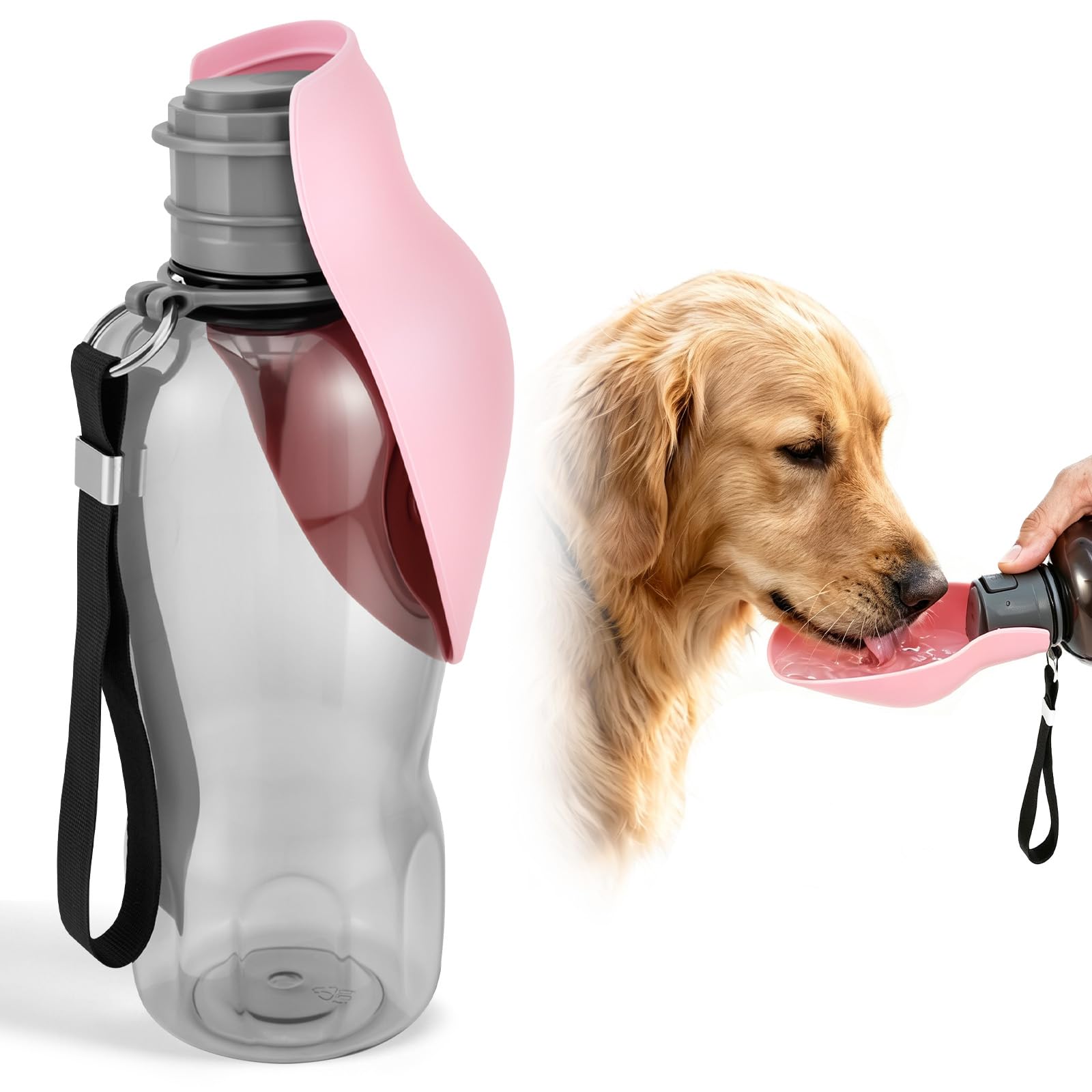 Dog Water Bottles for Walking, 800ml Portable Dog Travel Water Bottle & Puppy Dispenser, Leak Proof Food Grade Plastic Dogs Drinking Cup for Pets Outdoor Hiking Travel and Camping(Pink)