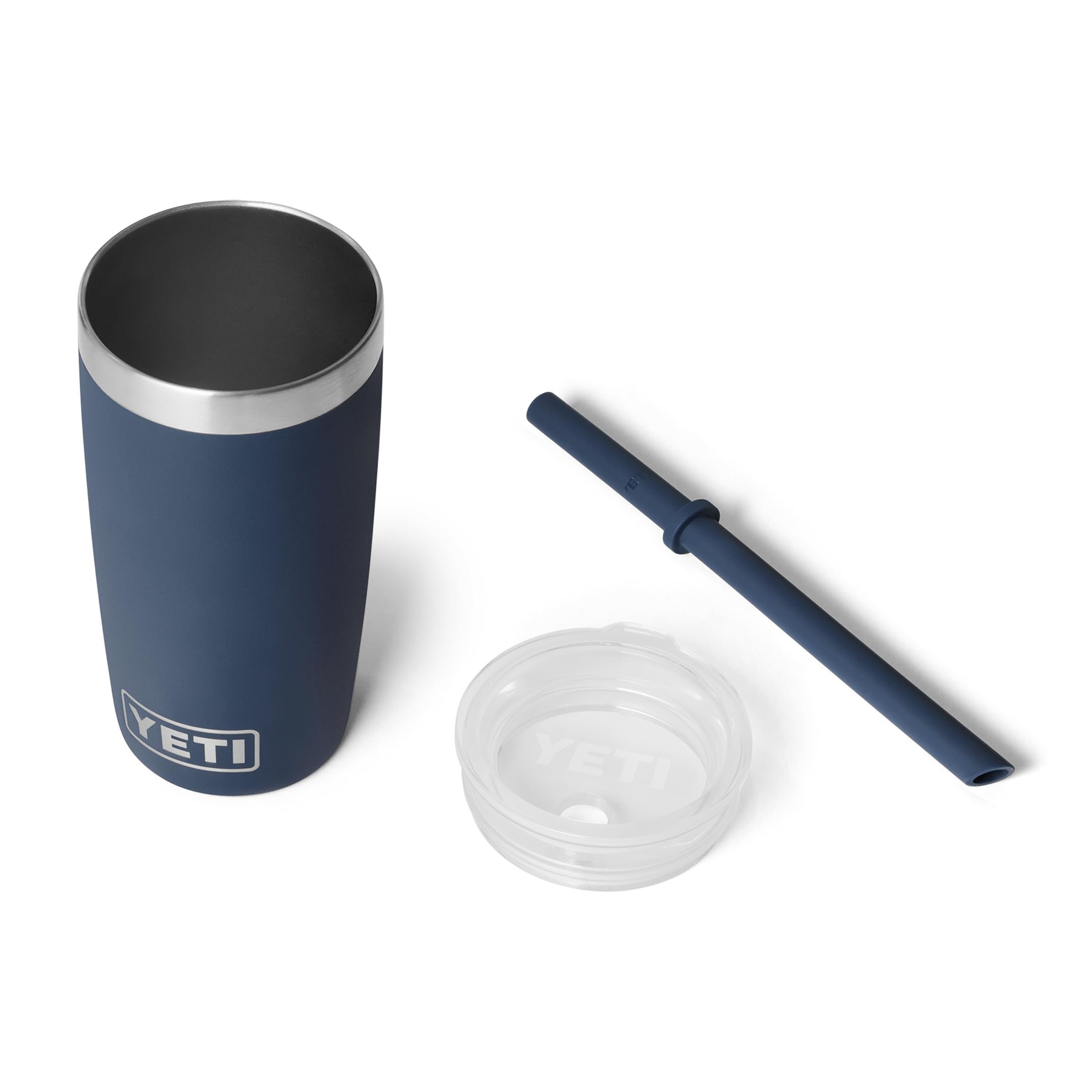YETI Rambler Tumbler JR, bicchiere in acciaio inox con coperchio in silicone con cannuccia in silicone, blu navy, 295 ml