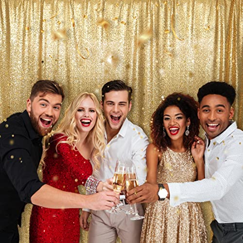 Image of PartyDelight Gold Sequin Backdrop 6x7ft Sparkly Photo Curtain | 4 Inch Rod Pocket and stitched 3mm sequins create a reflective event wall for weddings and anniversary celebrations