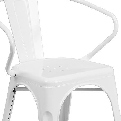 Miniatura 8 de Flash Furniture silla de metal con apoyabrazos, Metal, Blanco