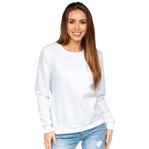 BOLF Mujer Sudadera Cerrada Básica Pulóver Suéter Blusa Jersey Sudadera de Algodón Estilo Deportivo W01 Blanco S [A1A]