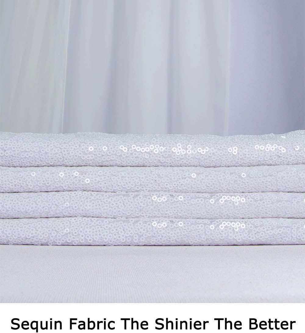 ShiDianYi 12 Feet 4 Yards White Sequin Fabric, by The Yard, Sequin Fabric, Tablecloth, Linen, Sequin Tablecloth, Table Runner (White)