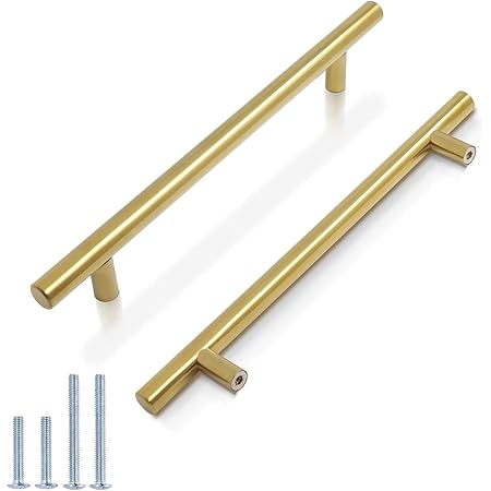 Probrico 10 Pack 6 3 10 160mm Hole Centers Brushed Brass Cabinet Pulls Gold Dresser Drawer Euro Bar Pulls Golden Kitchen Cabinet Hardware T Bar Knobs Bathroom Handles Amazon Com