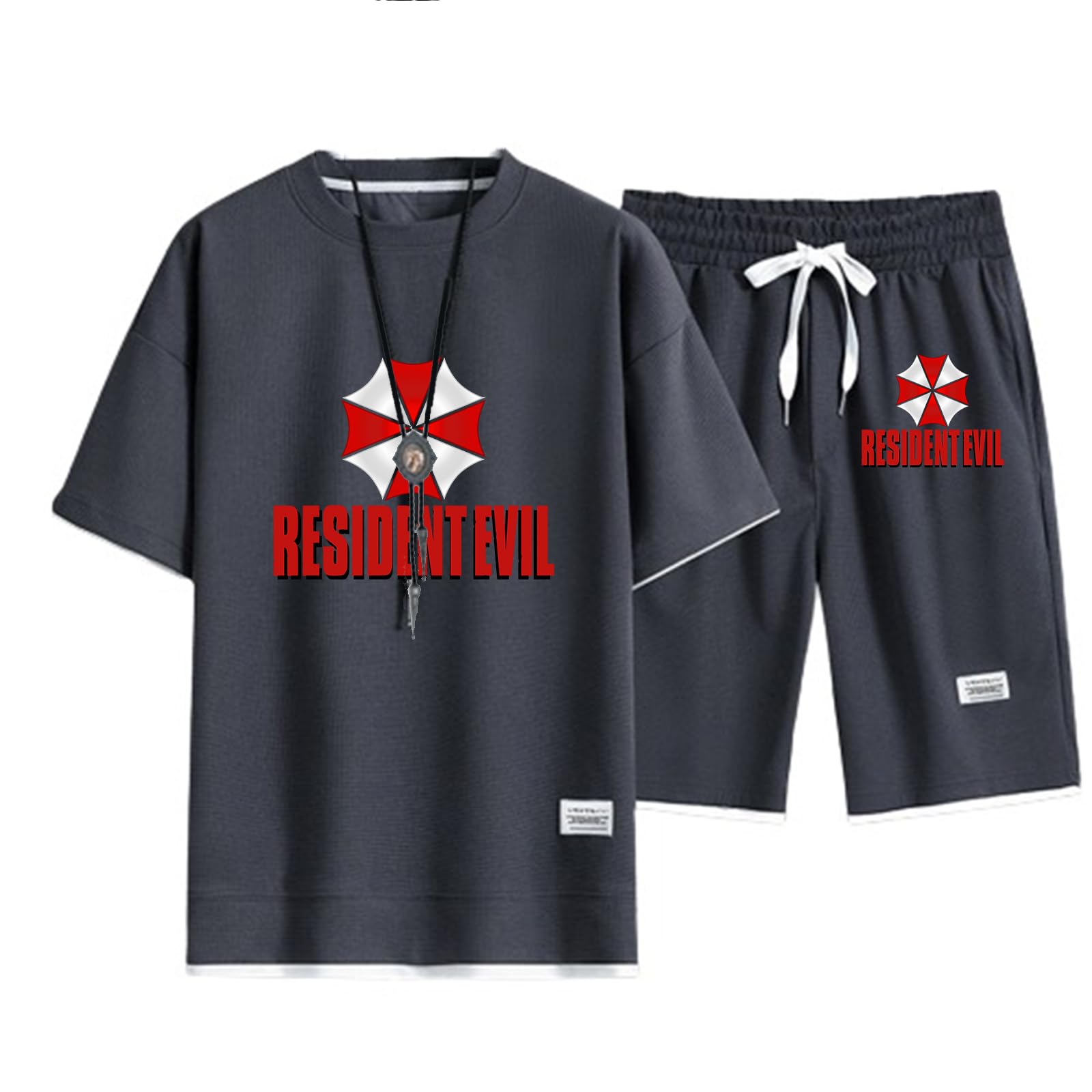 SIDHU 2-teiliges Sportbekleidungs-Herren-Kurzarm-Shorts-Set „Resident Evil Umbrella“ Bedrucktes Sommer-T-Shirt Freizeitanzug-Set Rundhals-T-Shirt Lässiger Jogginganzug