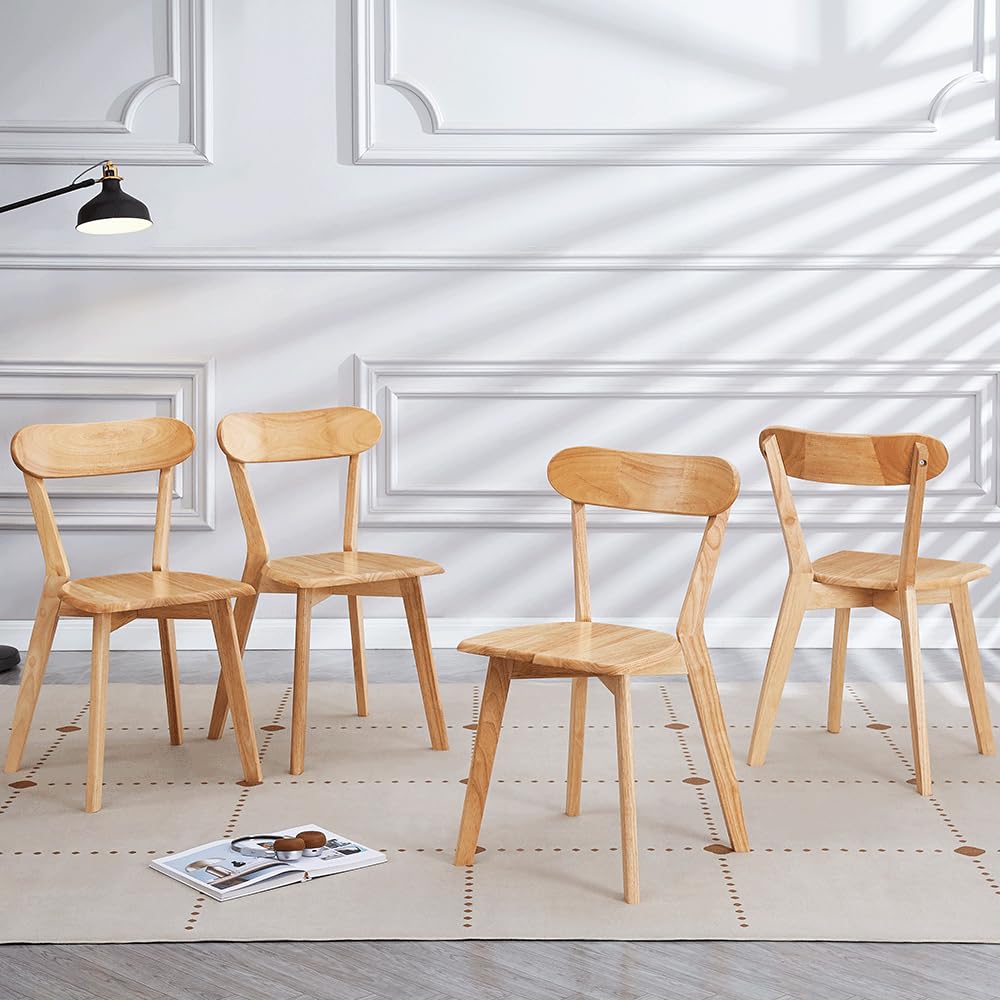 DZOVAD Wood Dining Chairs Set of 4, Farmhouse Kitchen Chairs Set, 100% Natural Solid Wood Material, FSC-Certified