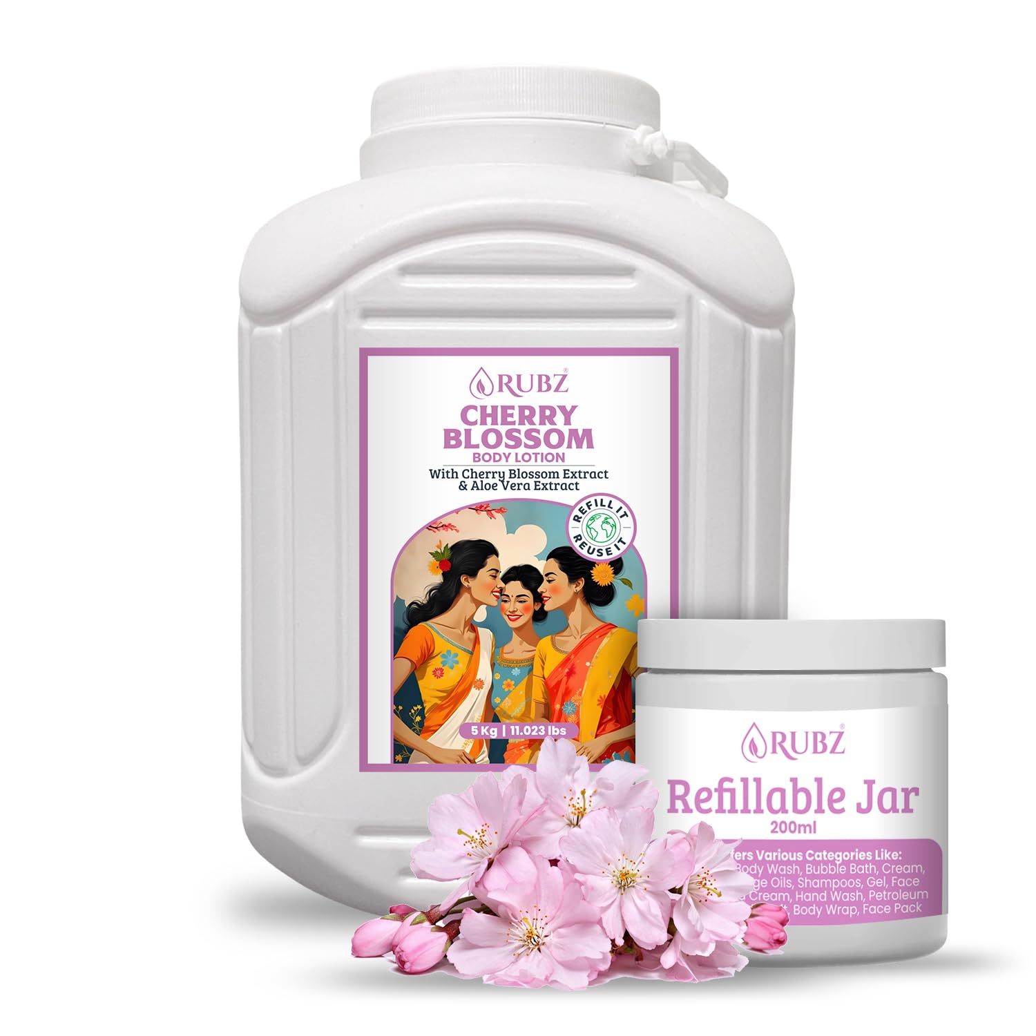 Rubz Cherry Blossom Rejuvenating Lotion For Face & Body | Non-Greasy & Lightweight Formula | Suitable For All Skin Types | For Women & Men | 5 Litre With 200ml Refillable Jar-picture-44