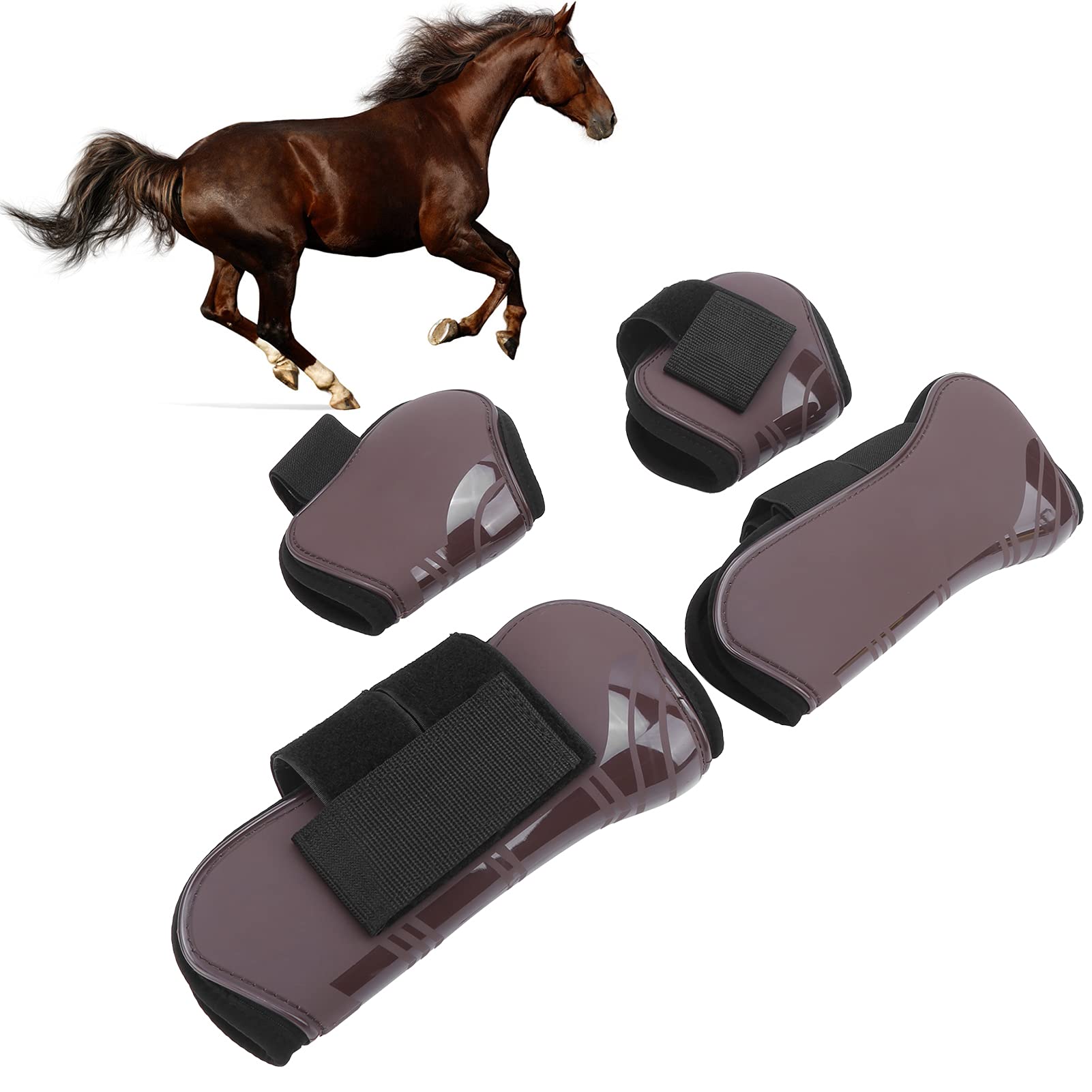 1 Set paratendini per Cavallo Protezione per Gamba di Cavallo Regolabile Elastica Ispessita in PU con Gancio in Nylon