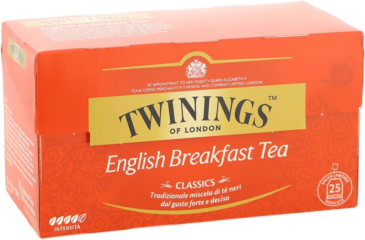 Italian Gourmet Schwarzer Tee English Breakfast 12er Pack, 12 x 25 Teebeutel 50 g je Packung, kräftig & malzig, Frühstückstee für Morgenroutine, Büro & Gastro Vorratspack + Italian Gourmet Polpa