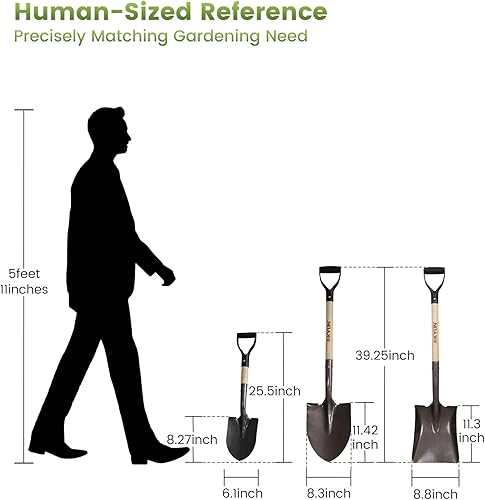 Miniatura 3 de Kylin Juego de palas de excavación de jardín, pala cuadrada plana de punta ruidosa con mango en D de madera dura de norte largo, juego de