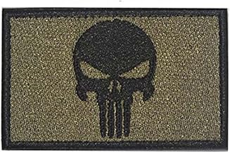 Punisher Tactical Patch Military Army Embroidered Sew on Skull Badges Cloth Fabric Shoulder Emblem for Cap Bag Jackets with Backing Decorative Embroidered Appliques (Army Green)