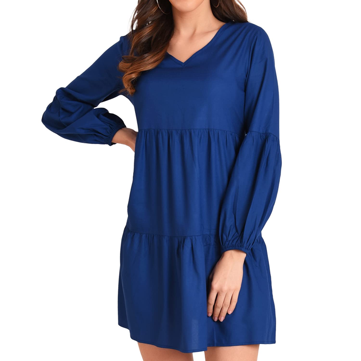 Miss Lavish London Women's V Neck Tiered Summer Dress Casual Short Sleeve Swing T Shirt Mini Dresses