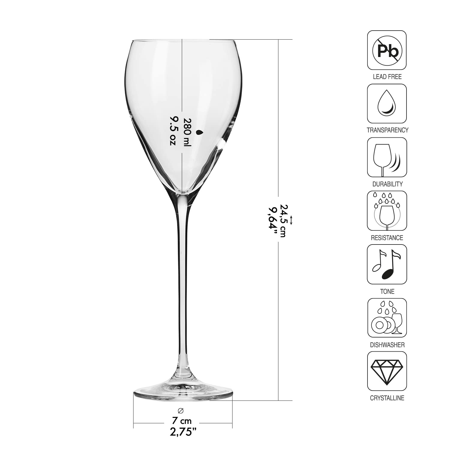 Krosno Copas de Vino Blanco Juego de 4, 280 ml, Colección Perla | Vasos vino tinto, rosado, espumoso, cócteles, Cristal sin plomo, Apto para lavavajillas, Cristalería elegante, Idea de regalo