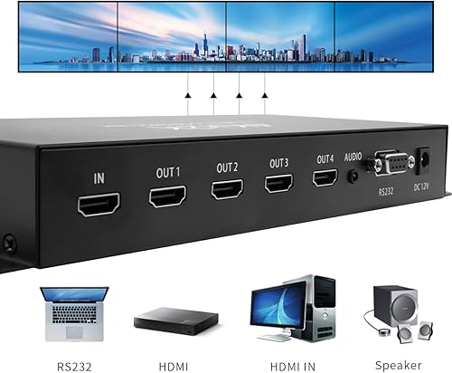 Miniatura 3 de Controlador de pared de video, pantalla HD 4K x 2K, procesador profesional de empalme sin costuras con RS232, entrada HDMI, salida HDMI de 4 vías y