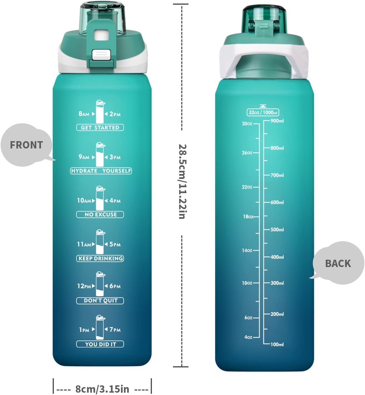 Buy Life4u 1L Water Bottle with Time Markings, Premium 1 Litre