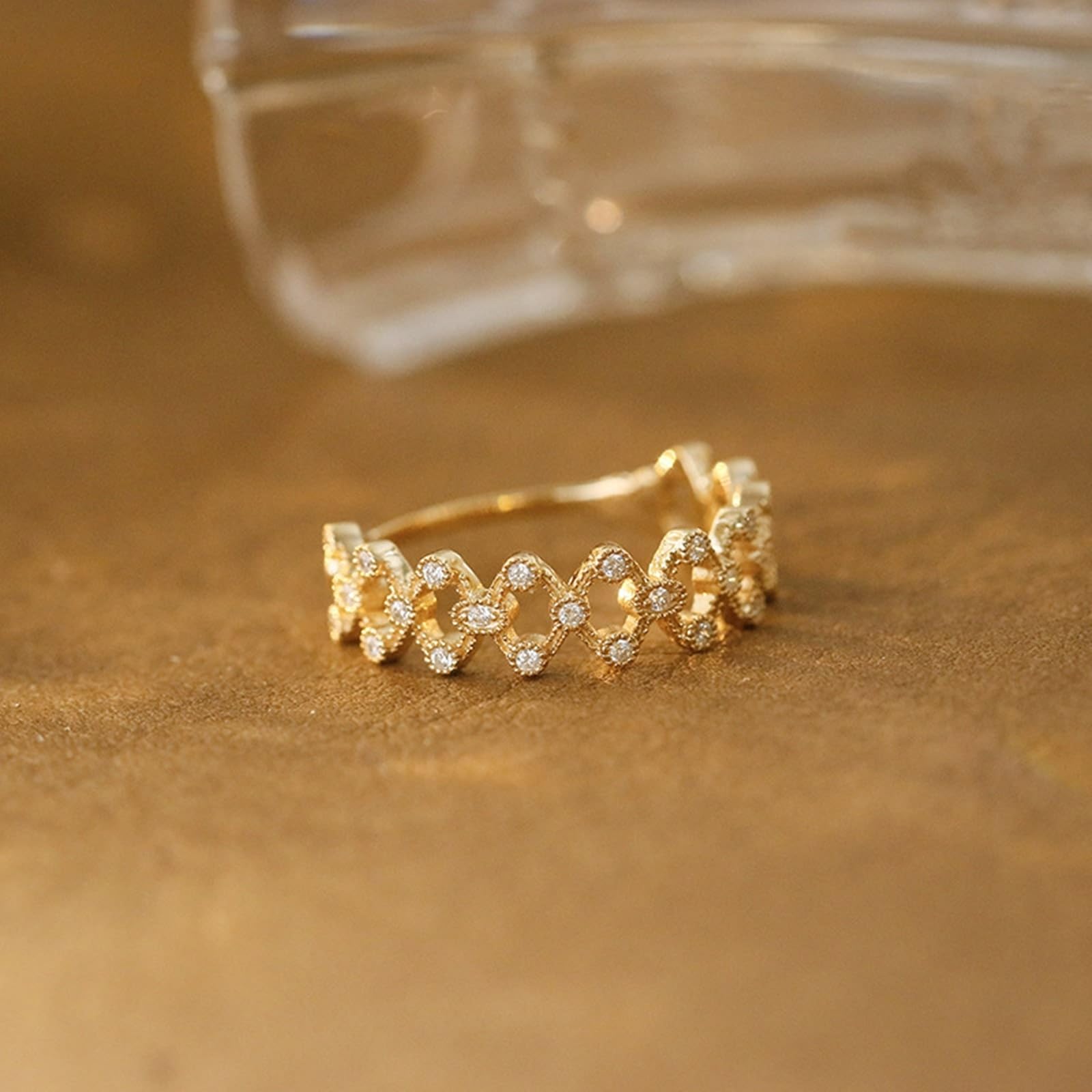 Anillo de boda de oro amarillo de 9 K/14 K/18 K con moissanita, anillo solitario hueco vintage