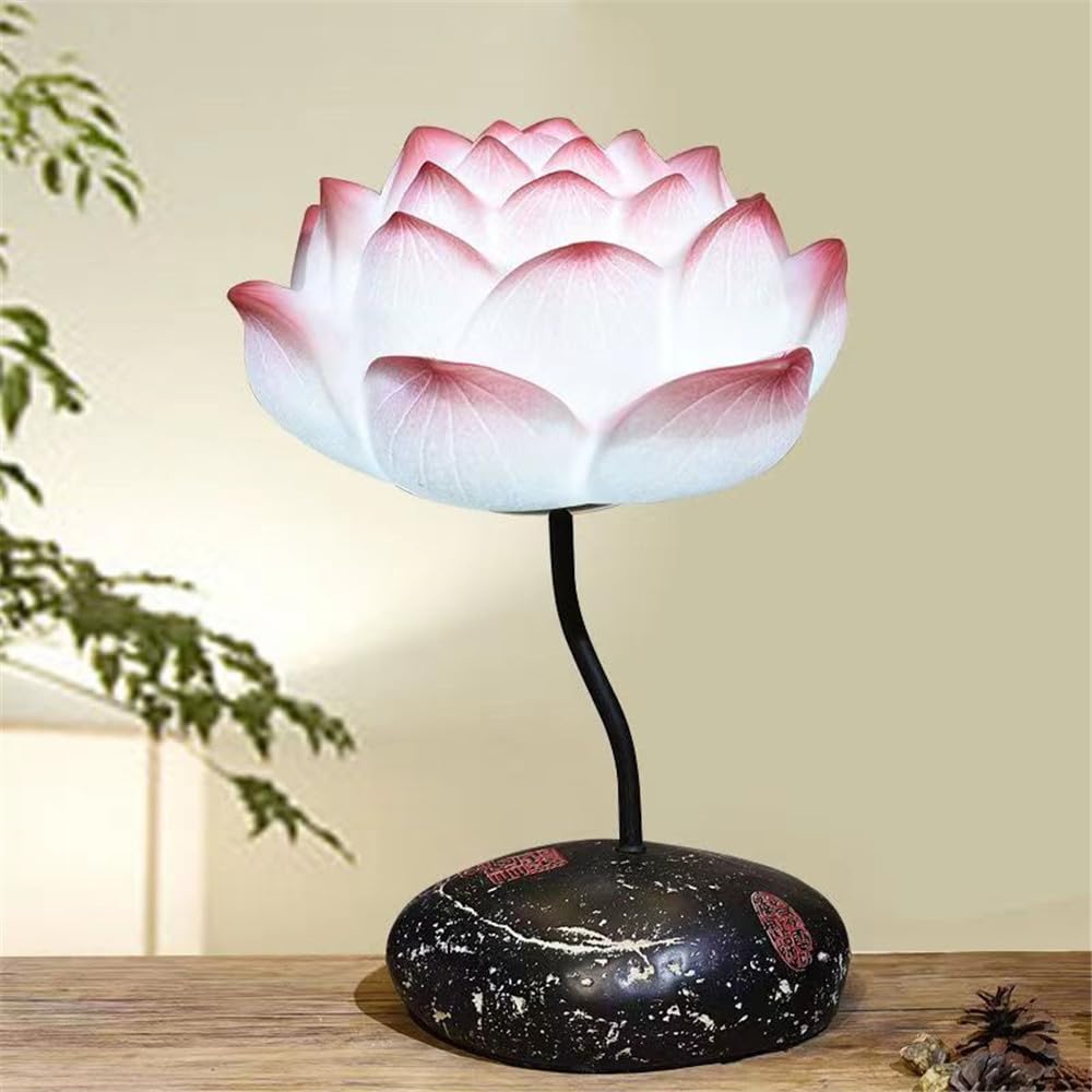 Contemporary Lotus Table Lamp Chinese Retro Creativity Living Room Bedroom Villa Hotel Tearoom LED Decoration Desk Light (Style 1)