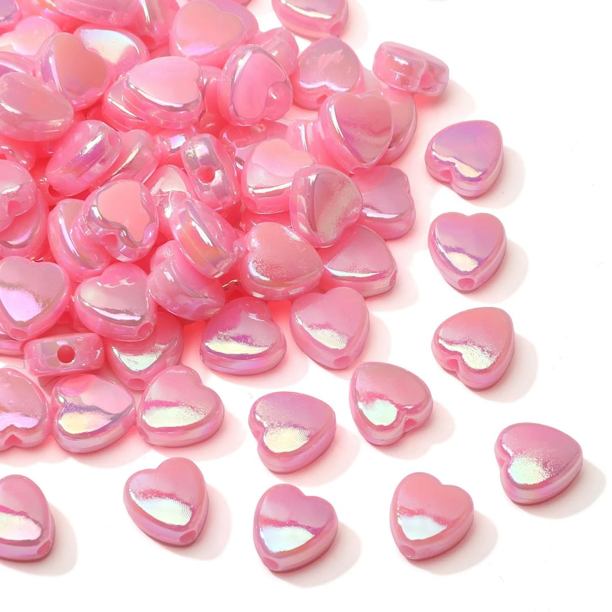 HUIOYG 100Pcs 8×9mm Acrylic Heart Beads Loose Spacer Beads for Handmade Jewelry