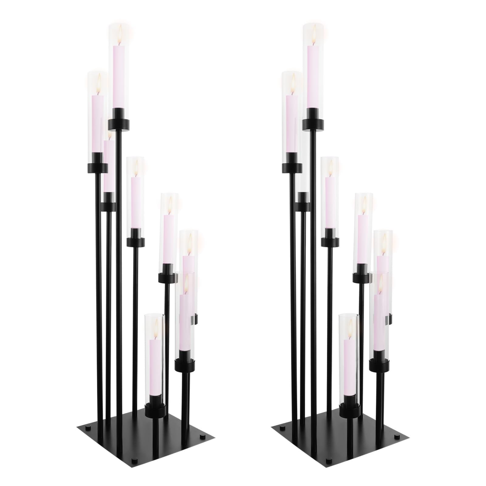 Lot De 2 Bougeoirs À 8 Branches, Centres De Table pour Bougies, avec Abat-Jour en Acrylique De Protection, Candélabres en Métal Noir pour Décoration De Mariage, Dîner Et Fêtes