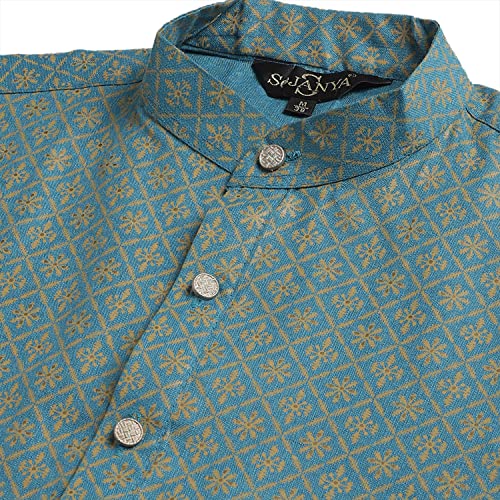 Sojanya (Since 1958 Men'S Cotton Linen Blue Foil Printed Only Long Kurta4