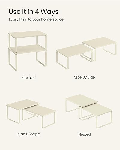 Vista 160 de SONGMICS Estante organizador de gabinete, juego de 2 estantes de encimera de cocina, almacenamiento de cocina, estante de especias, apilable, Blanco
