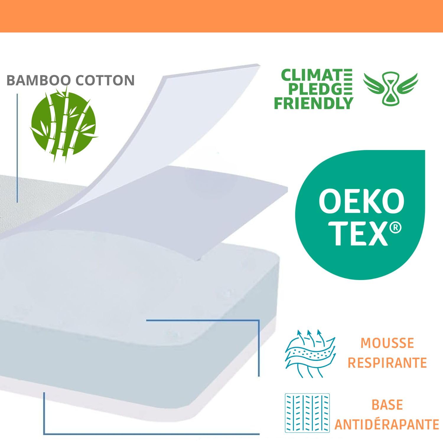Matelas pour Lit d'enfant 120x60x6cm - Mousse Haute Densité - Housse en Coton Bambou Amovible et Lavable - Base Antidérapante - Ultra Doux, Hypoallergénique et Respirant - Oeko Tex
