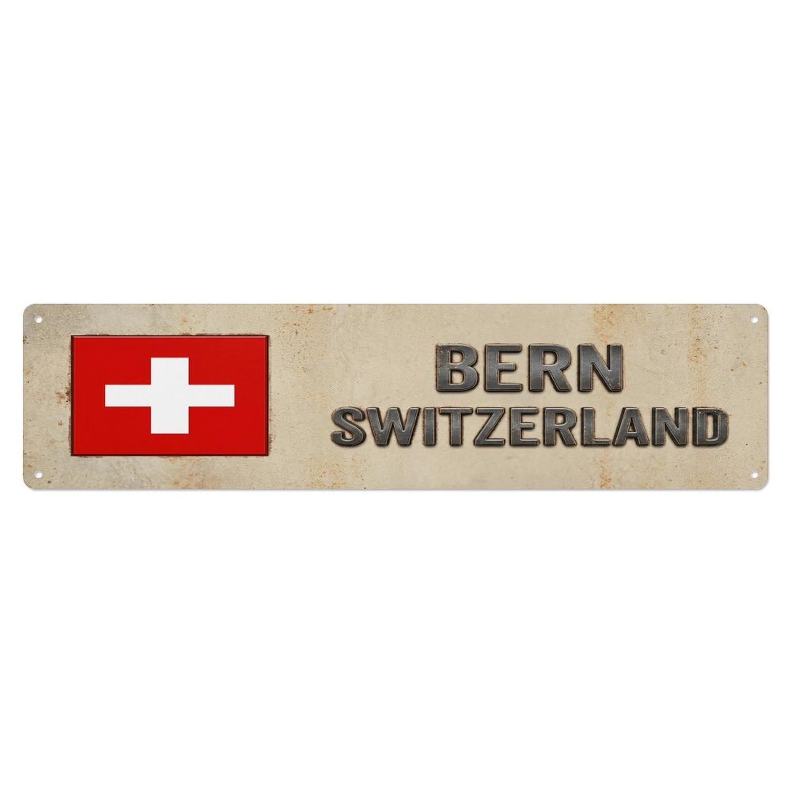 Vintage Bern Switzerland Flag Decor Rustic Travel Metal Tin Sign