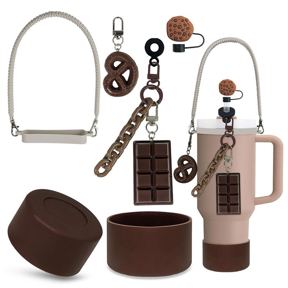 Accessori marroni per Stanley Cup 30 & 1134 g, per Stanley Cup set di accessori include coperture per cannuccia da 1 cm, cinturino riutilizzabile per bottiglia d'acqua, carino per ciondoli Stanley e