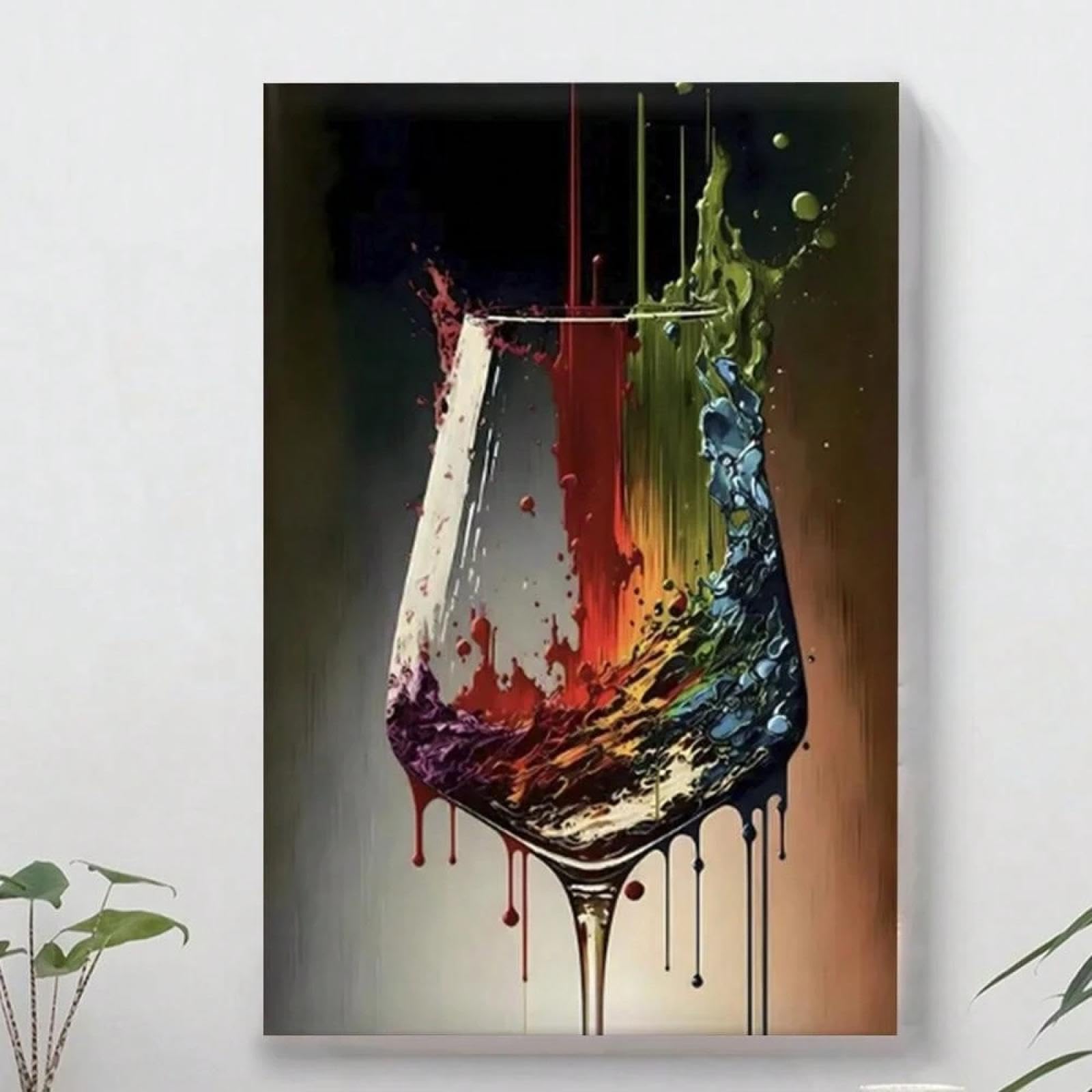 IXEHOH Abstract Wine Glass Canvas Art Print,Large Artwork For Walls Kitchen, Modern Wine Lover Contemporary Pictures Wall Decor 60x80cm(24x31in) No frame