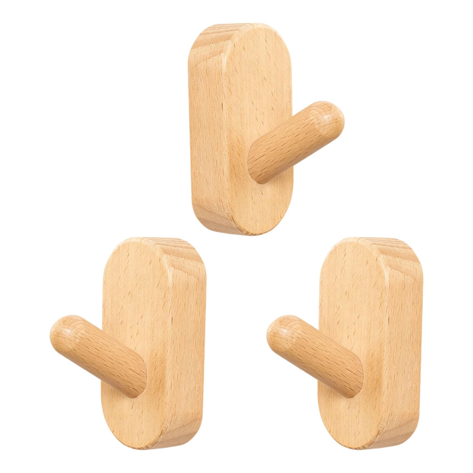 XIOANG Natural Wood Wall Mount Hook Without Nails Needed Sturdy for Coat Towels and Bags Space Saving Hook