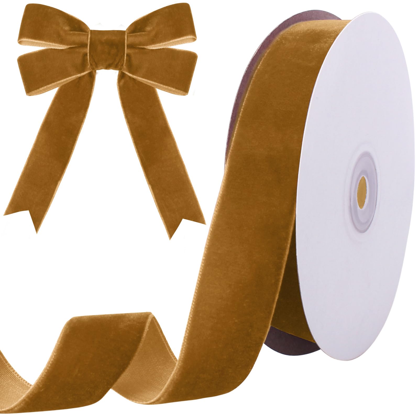 Tsorode 10 Yards Light Brown Velvet Ribbon 1 Inch for Christmas Tree,Velvet Christmas Ribbon for Gift Wrapping Crafts Bow Wreath Holiday Decorations (Khaki)