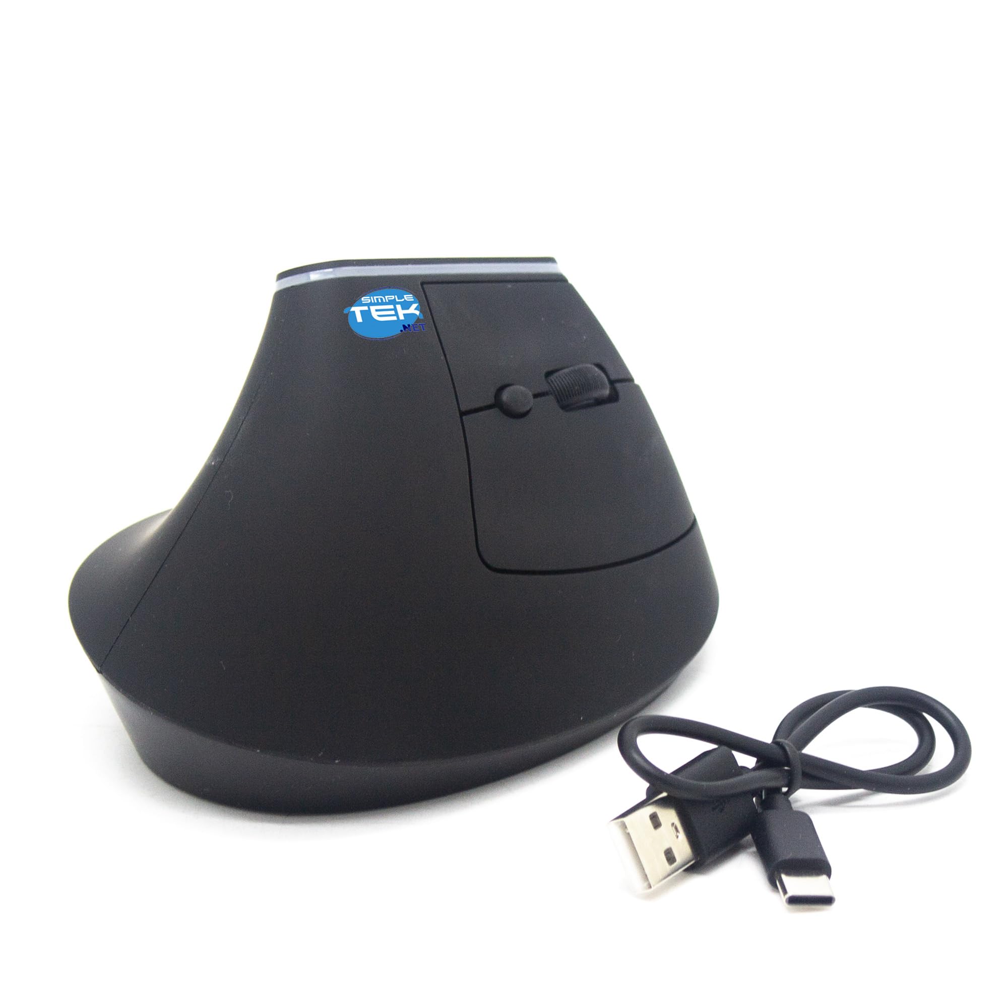 SIMPLETEK - Ergonomische kabellose vertikale Maus - Bluetooth und 2,4 GHz Wireless - RGB-Beleuchtung - Wiederaufladbar mit integriertem Akku - Schwarz