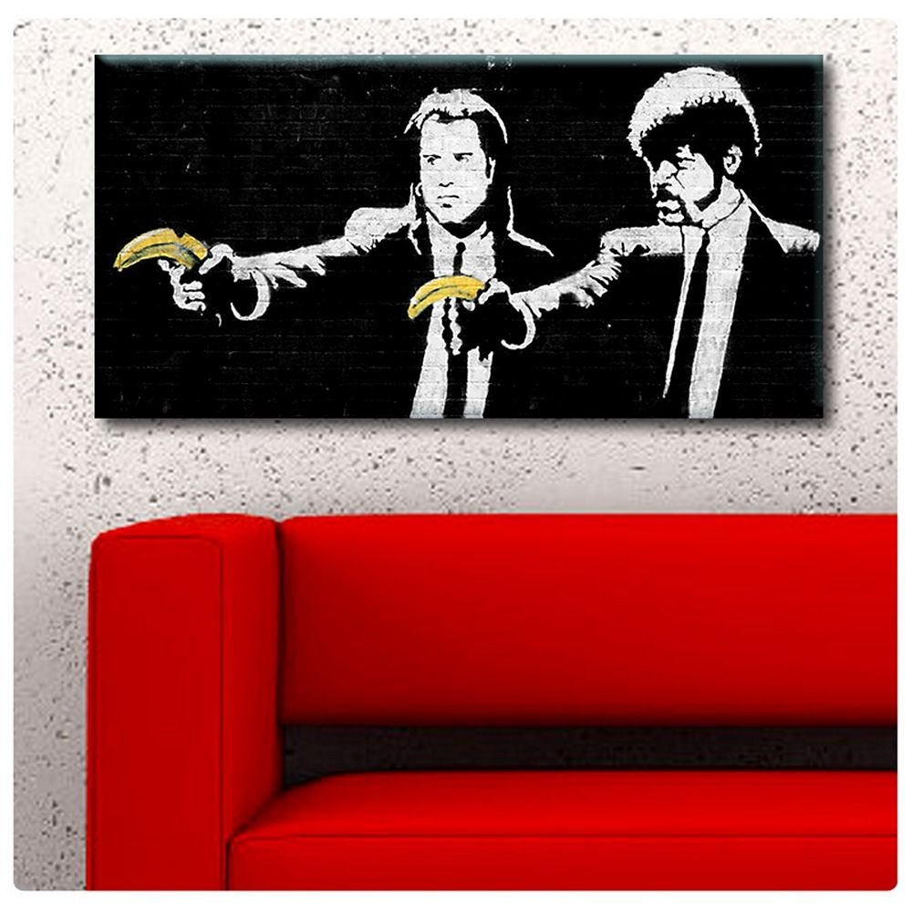 Banksy Women's Short Sleeve T- Pulp Fiction Banana, Black/White, M