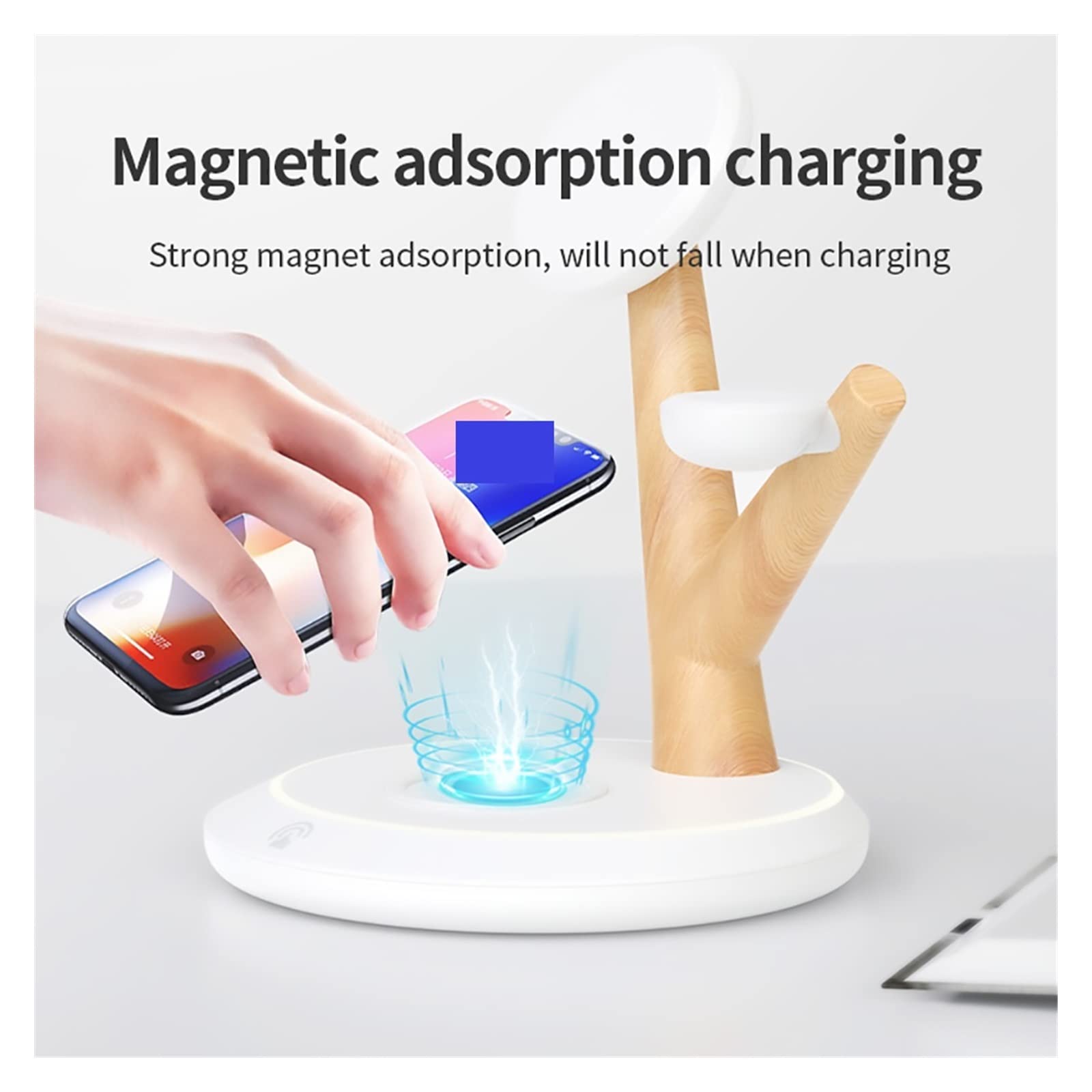 Chargeur sans Fil magnétique 4 en 1 Support for téléphone Station de Charge sans Fil for Montre écouteur(Black-Y with Plug)
