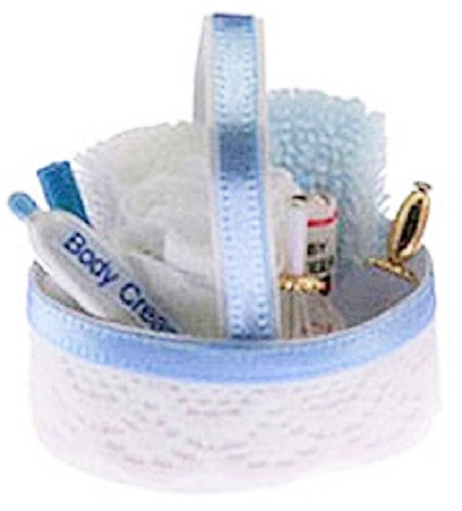 Melody Jane Dolls House Blue Toiletry Cosmetics Basket 1:12 Miniature Bathroom Accessory