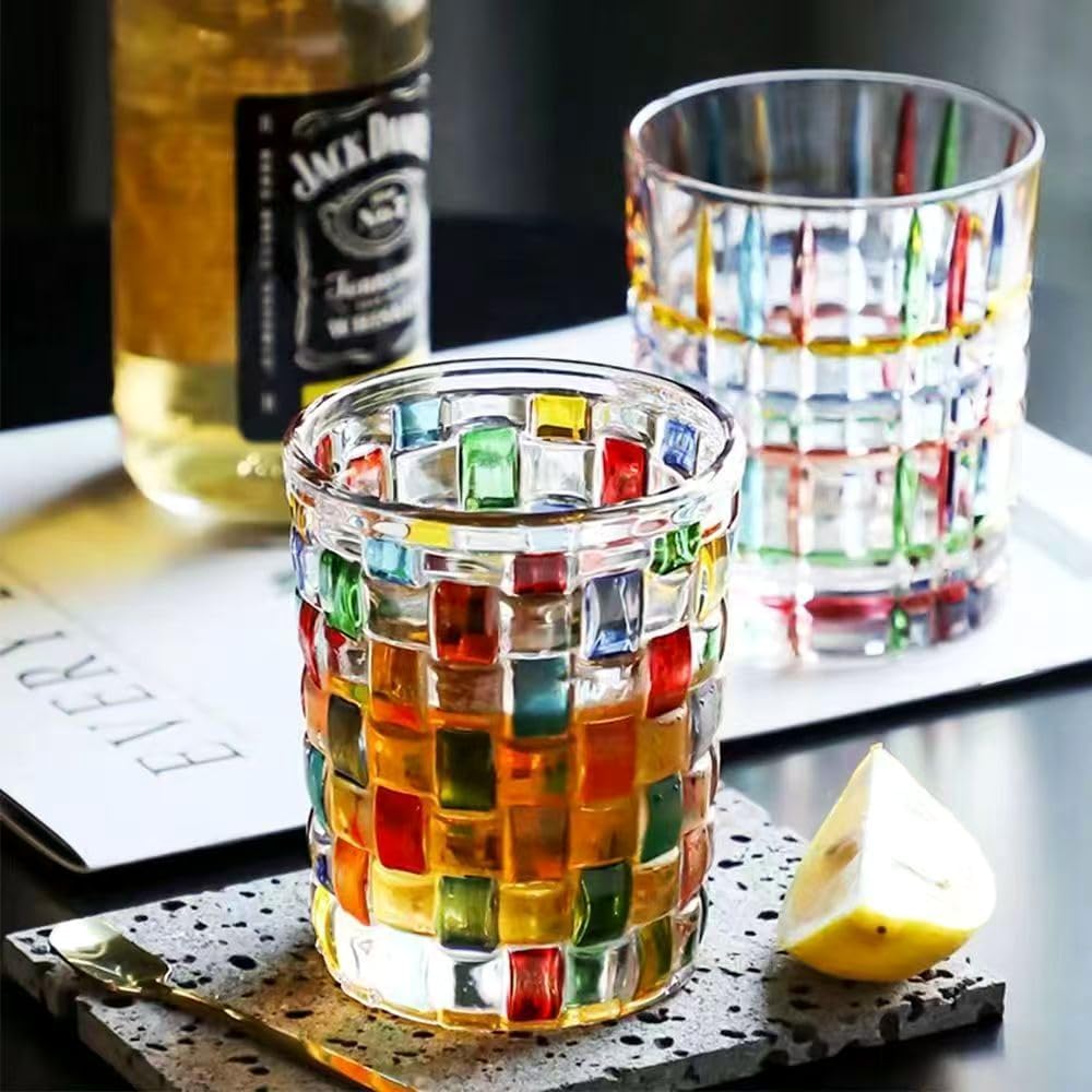 Set of 6 or 5 Hand-painted Colorful Glass Tumblers, Drinking Glassware, Cocktail Glasses for Iced Coffee Juice Tea Beverage Milk Wine With Artistic Design - Image 7