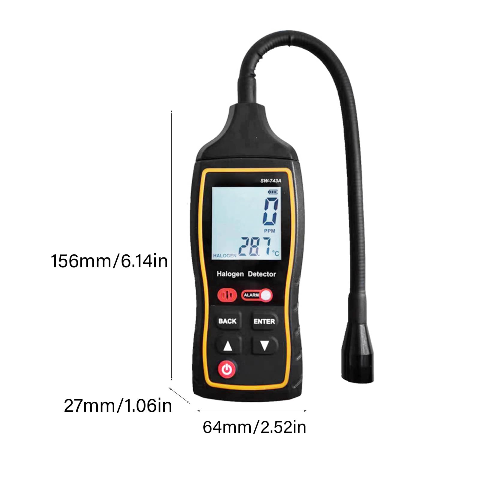 Halogen-Detektor mit Ton, Licht, Vibrationsalarm, Hintergrundbeleuchtung, Bildschirm, Kältemittel, Lecksuchgerät