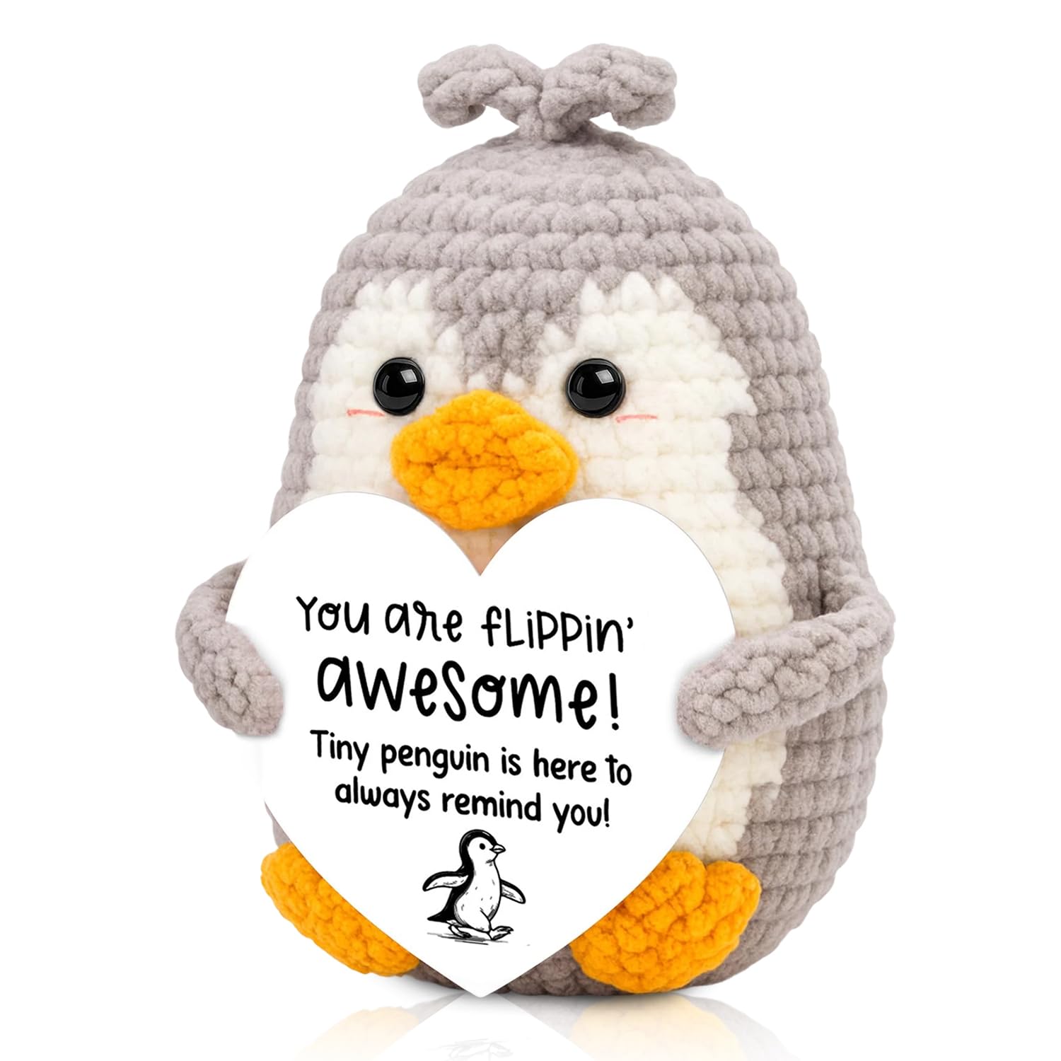 Handmade Crochet Penguin Doll, Emotional Support Gifts for Women Men, Soft Positive Penguin with Encouraging Card for Familys Friends, Soft Yarn, Crochet Figure for Desk Display, Bedroom Decor