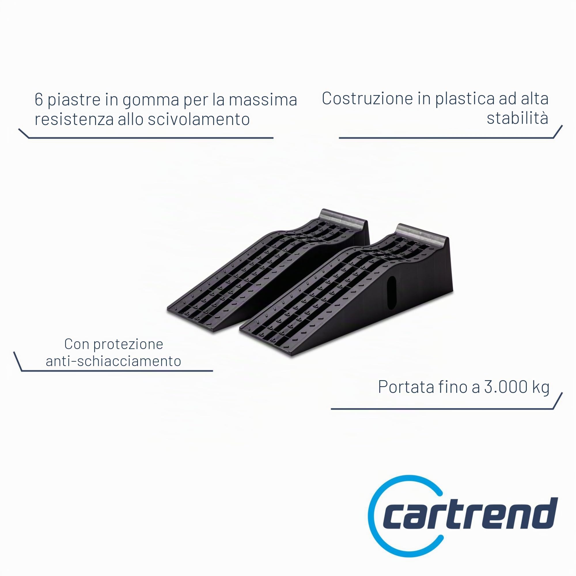 Cartrend 10639 Set di 2 Rampe di carico, 3 tonnellate, Fino a 235 mm di Ponte Sollevatore per Auto, rampa, Piattaforma di Sollevamento, con Protezione da sovrappamento