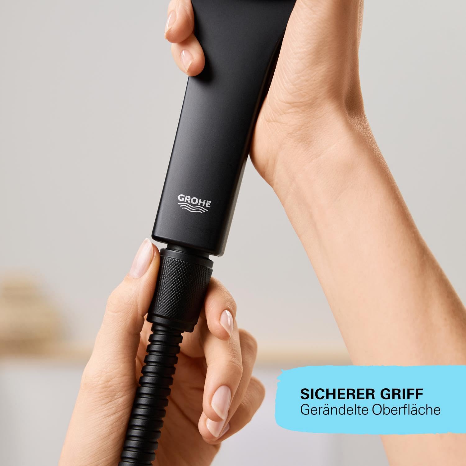 GROHE Vitalioflex - Metallbrauseschlauch (1500 mm, verstärkte Ausführung, knickfest, hitzebeständig), matt schwarz, 27502KS1